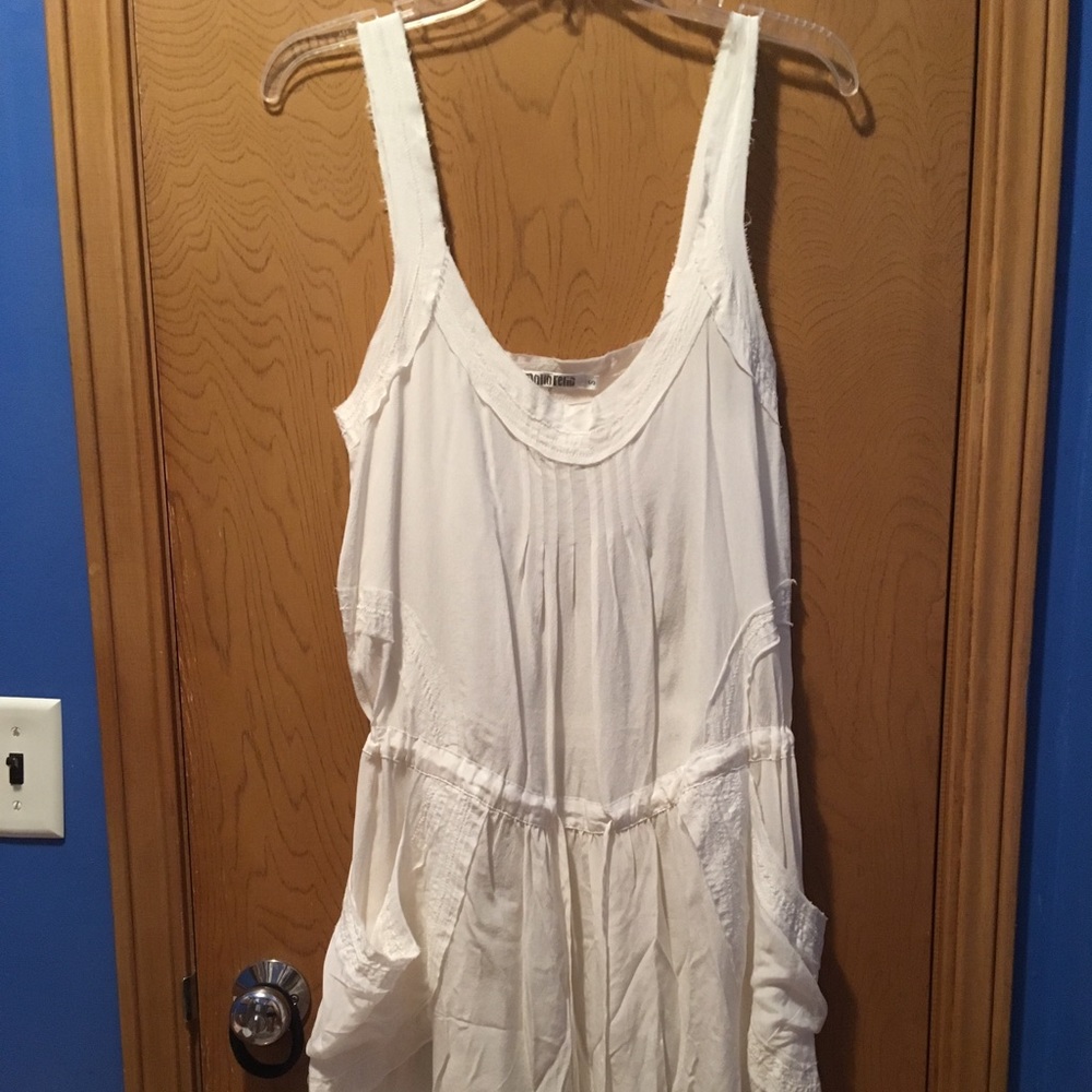 Translucent tie-waist white silk summer dress